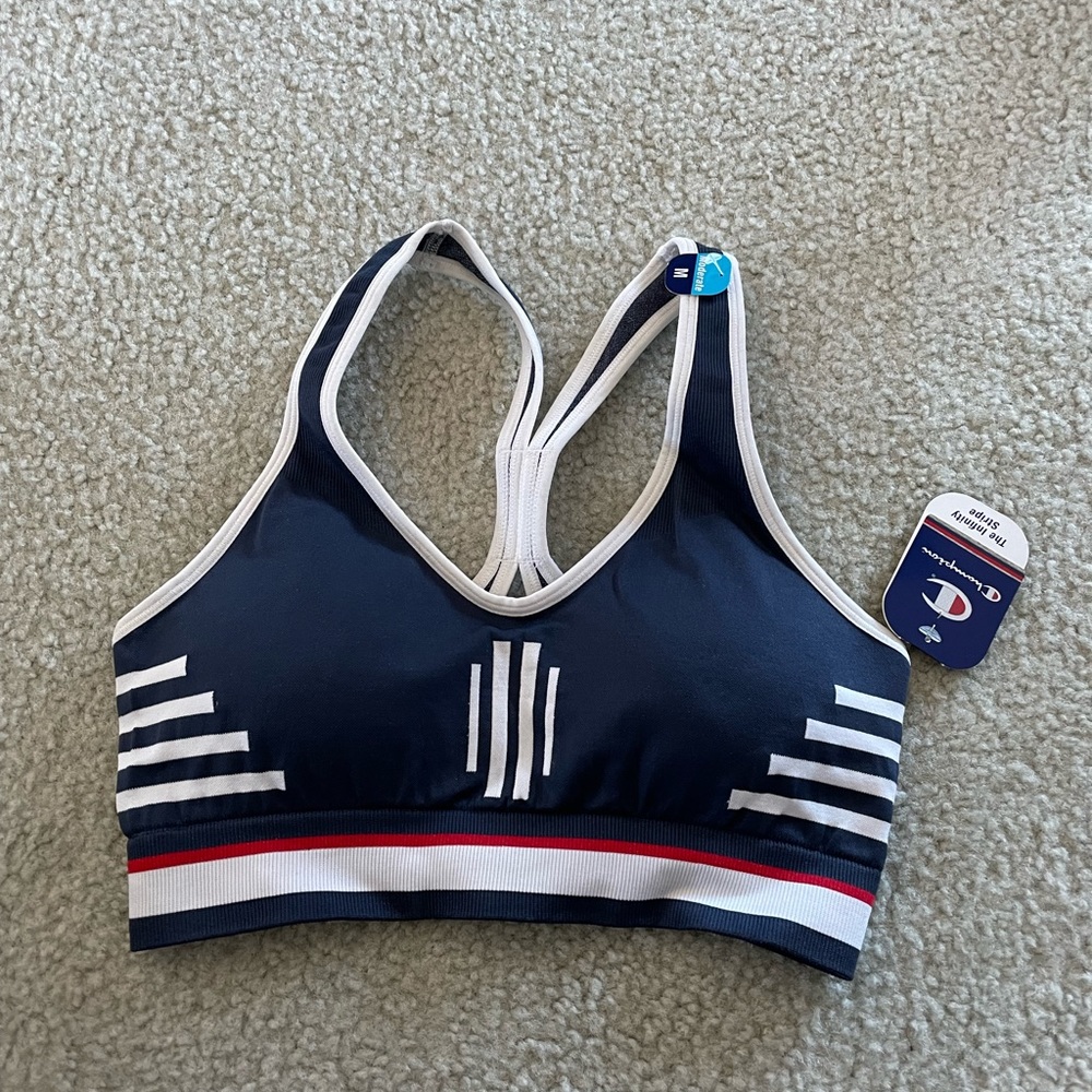 Champion blue and white stripe sports bra